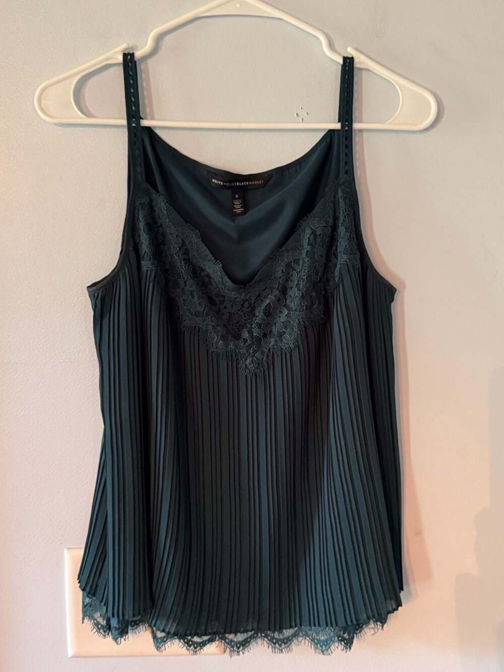White House Black Market Black Pleated Lace Cami Tank Top Elegant Chic Size S